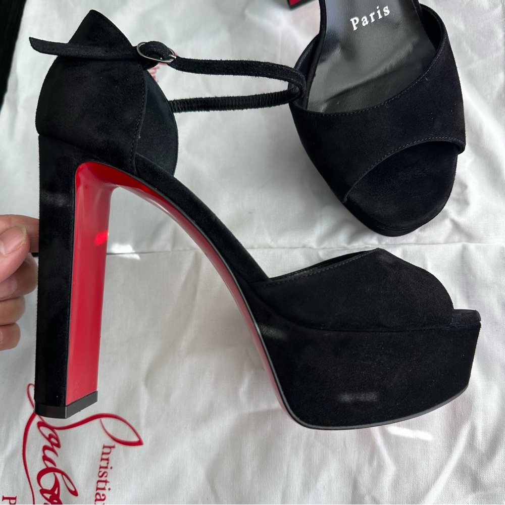 Christian Louboutin Sandaloo 130 Suede Platform Heel in Black size 36.5. - Picture 9 of 15